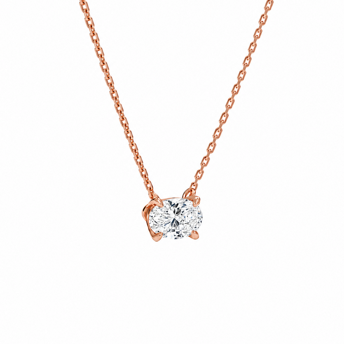 Solenne Oval Solitaire Lab-Grown Diamond Necklace in 14K Rose Gold, alternate product view
