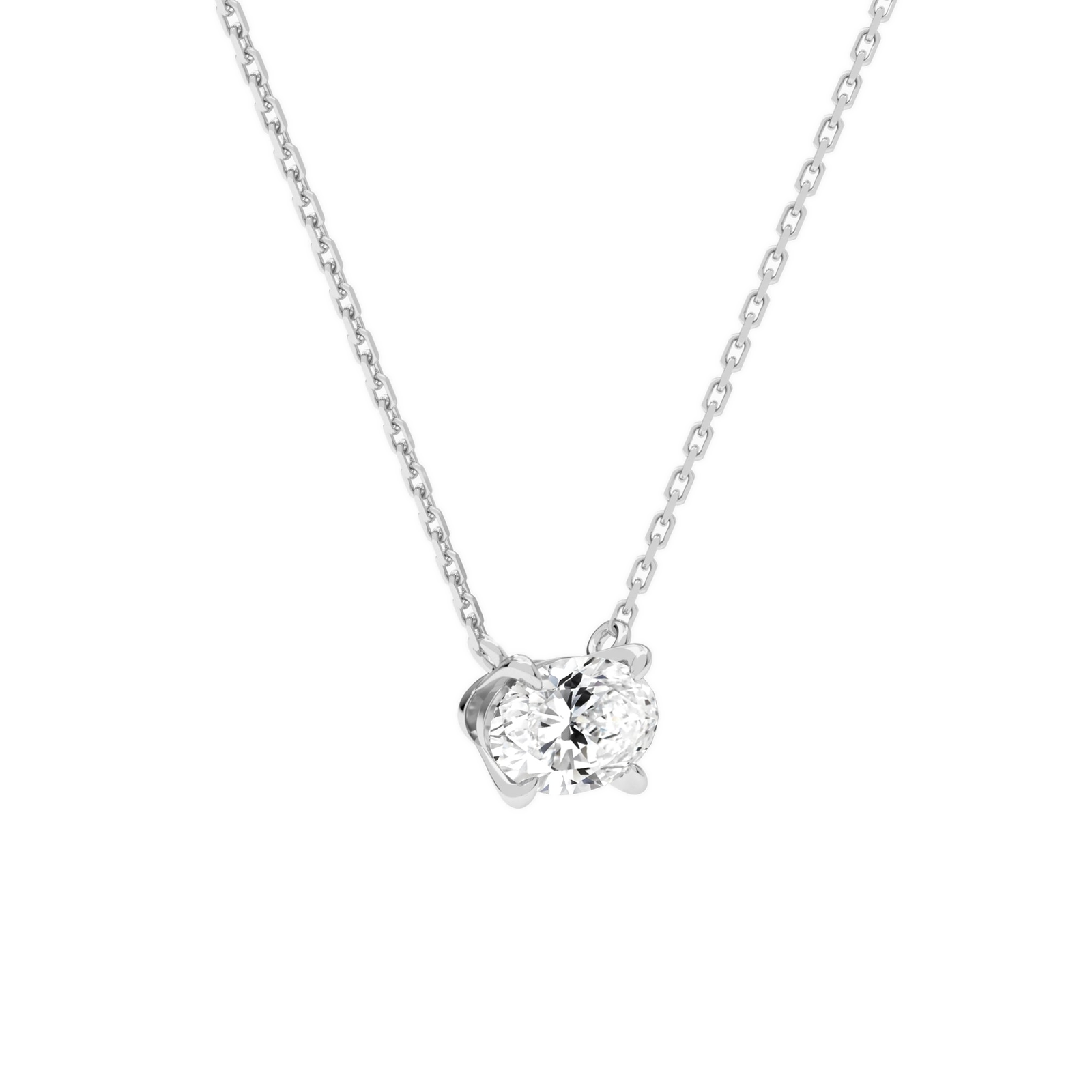 Solenne Oval Solitaire Diamond Necklace in 18K White Gold second product view