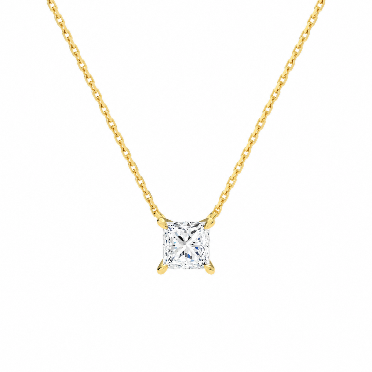 Solenne Princess Solitaire Lab-Grown Diamond Necklace in 14K Yellow Gold, front view