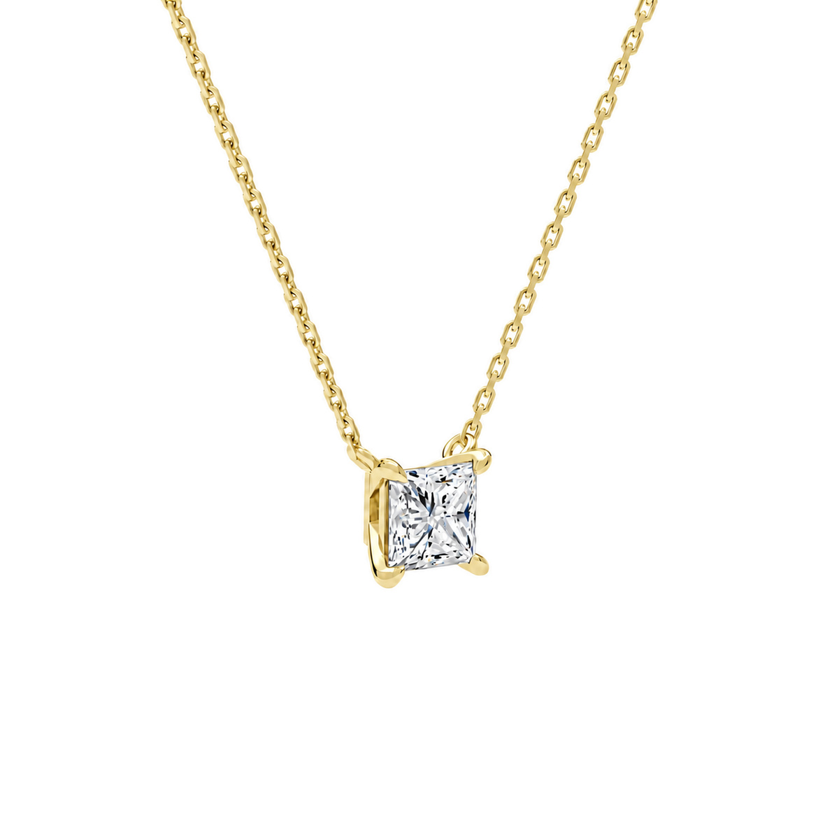 Solenne Princess Solitaire Lab-Grown Diamond Necklace in 18K Yellow Gold, alternate product view