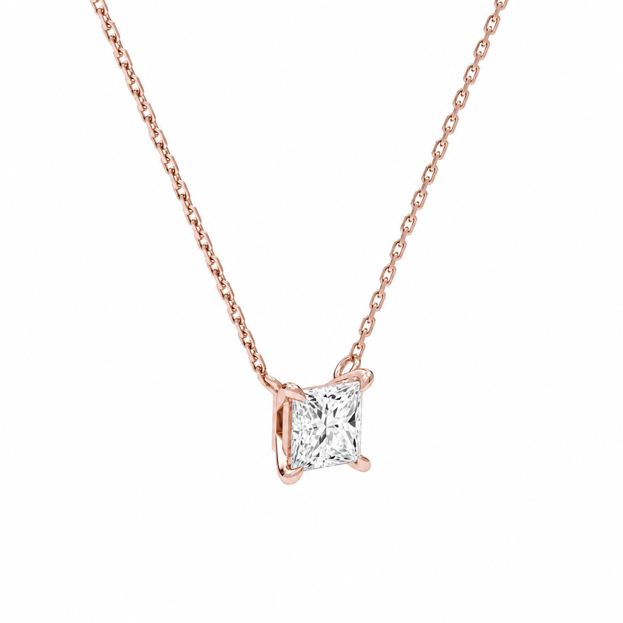 Solenne Princess Solitaire Diamond Necklace in 14K Rose Gold second product view
