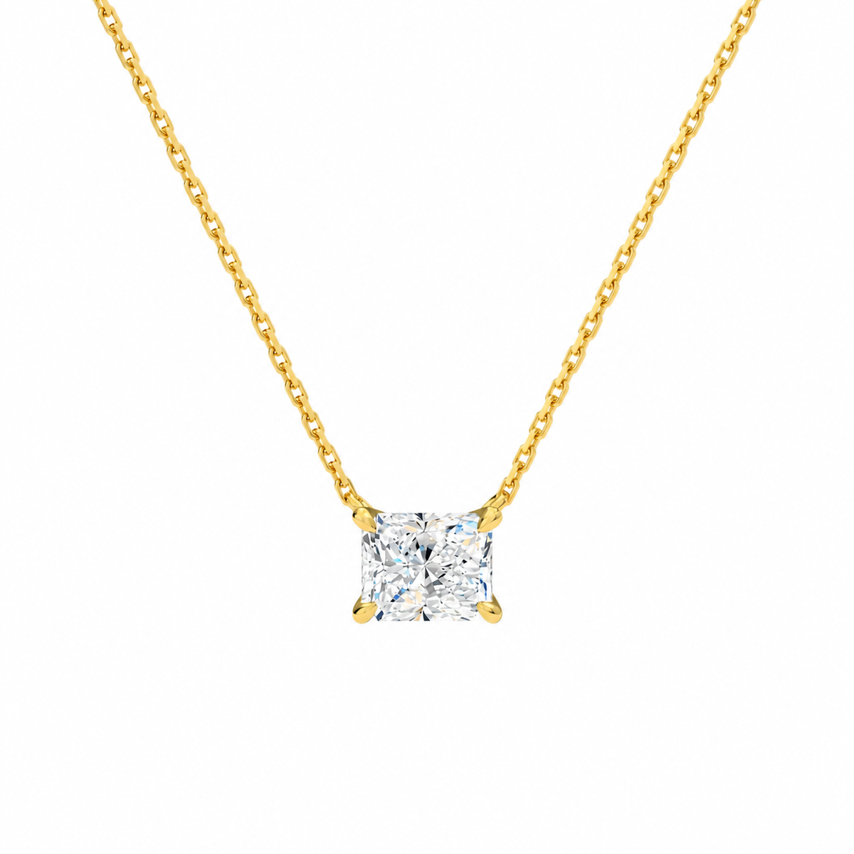 Solenne Radiant Solitaire Lab-Grown Diamond Necklace in 14K Yellow Gold, front view