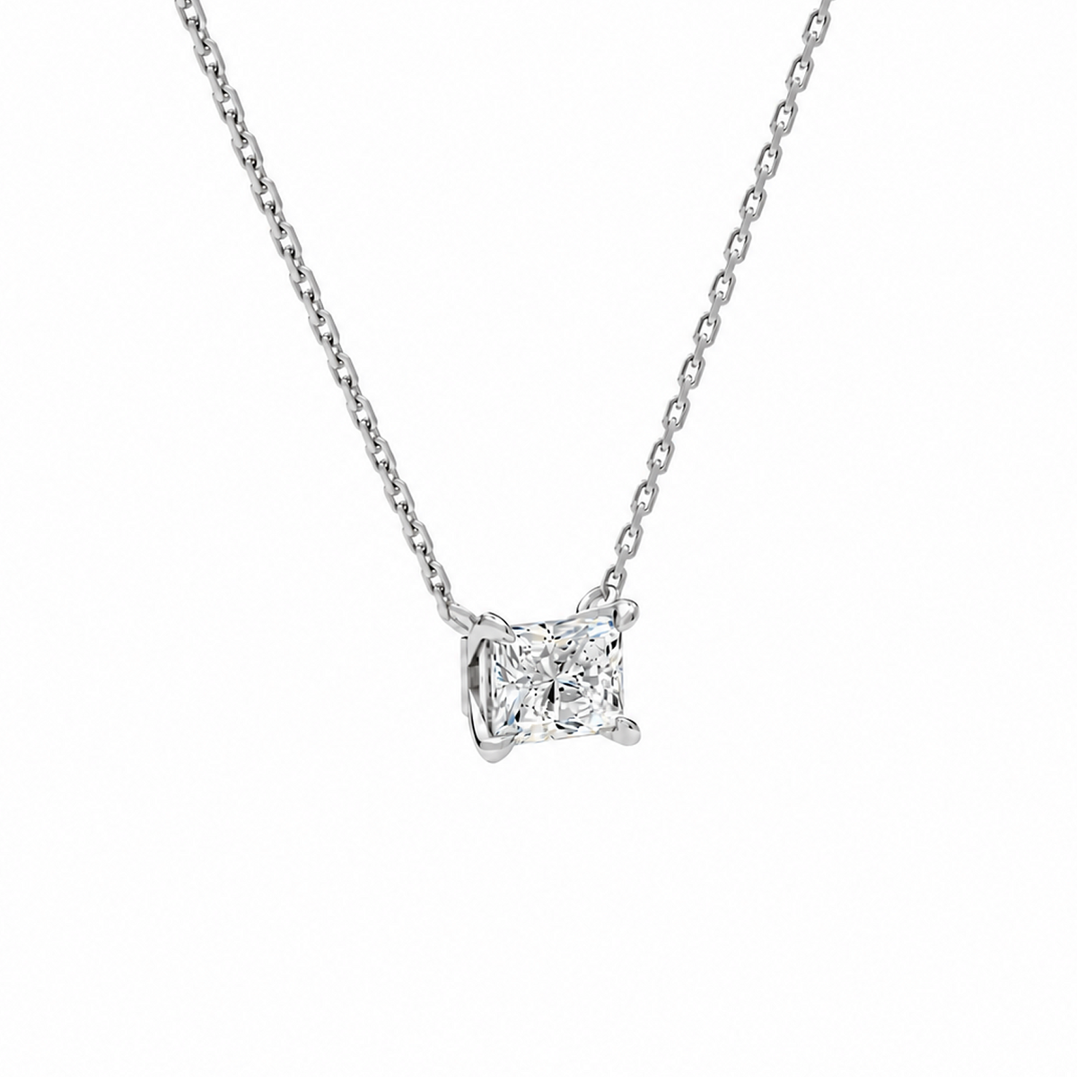 Solenne Radiant Solitaire Lab-Grown Diamond Necklace in 18K White Gold, alternate product view