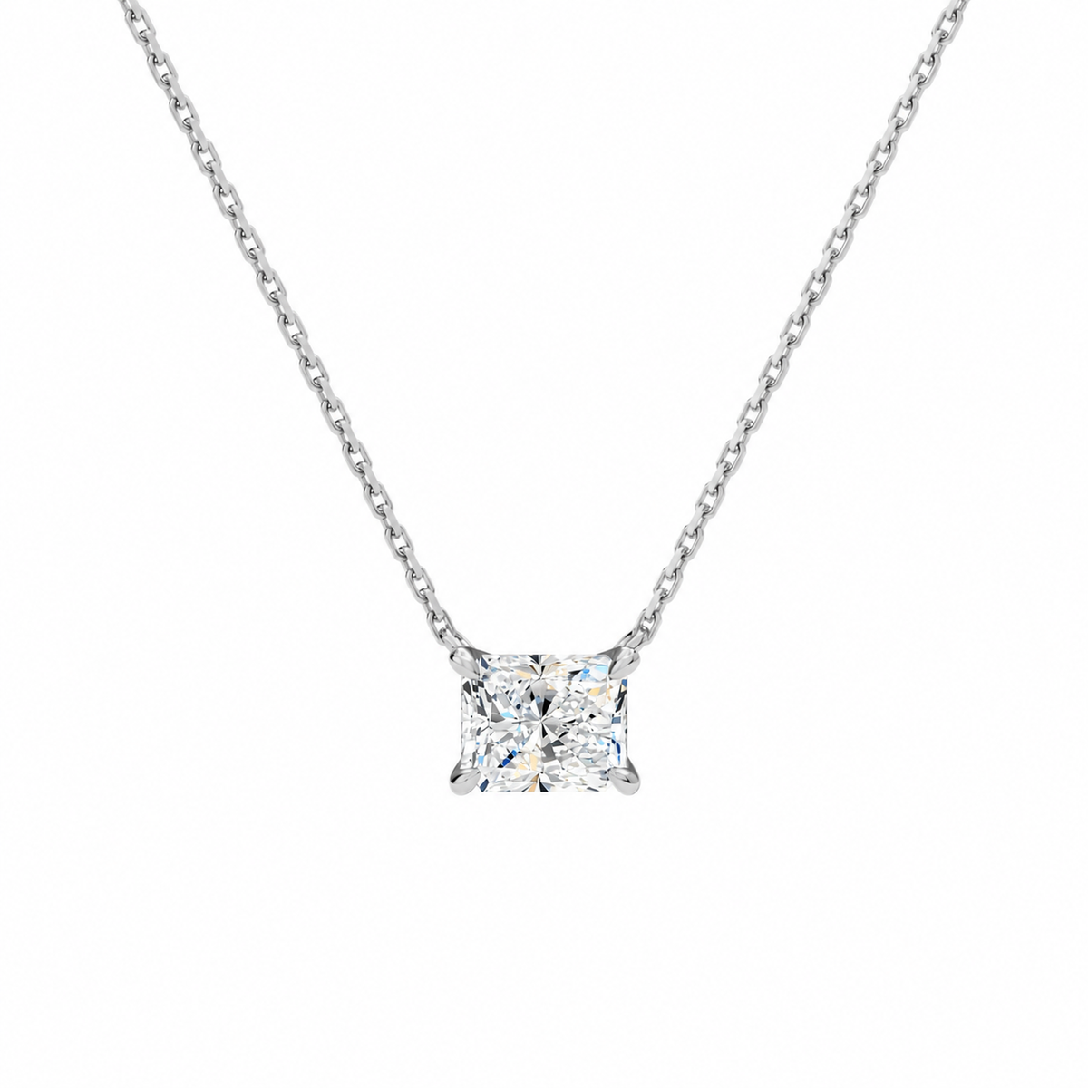 Solenne Radiant Solitaire Lab-Grown Diamond Necklace in Platinum, front view