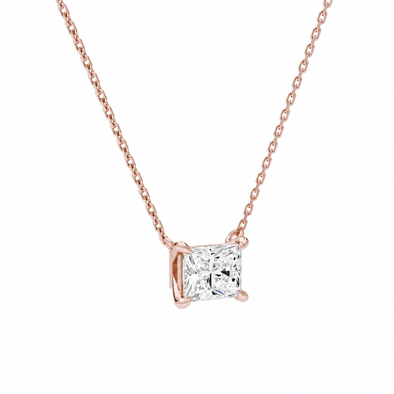 Solenne Radiant Solitaire Diamond Necklace in 14K Rose Gold second product view