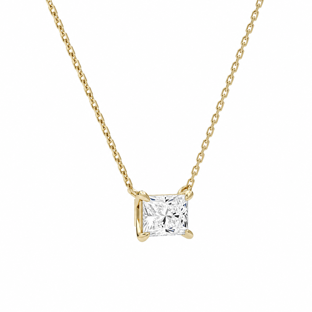 Solenne Radiant Solitaire Diamond Necklace in 14K Yellow Gold second product view