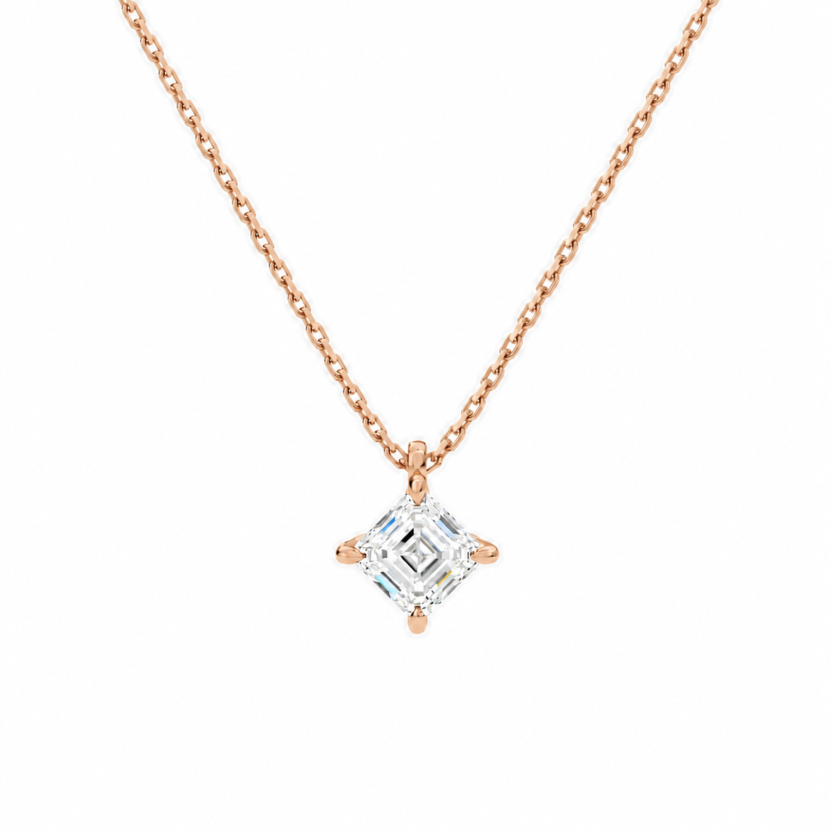 Elysia Asscher Solitaire Lab-Grown Diamond Pendant Necklace in 14K Rose Gold, front view