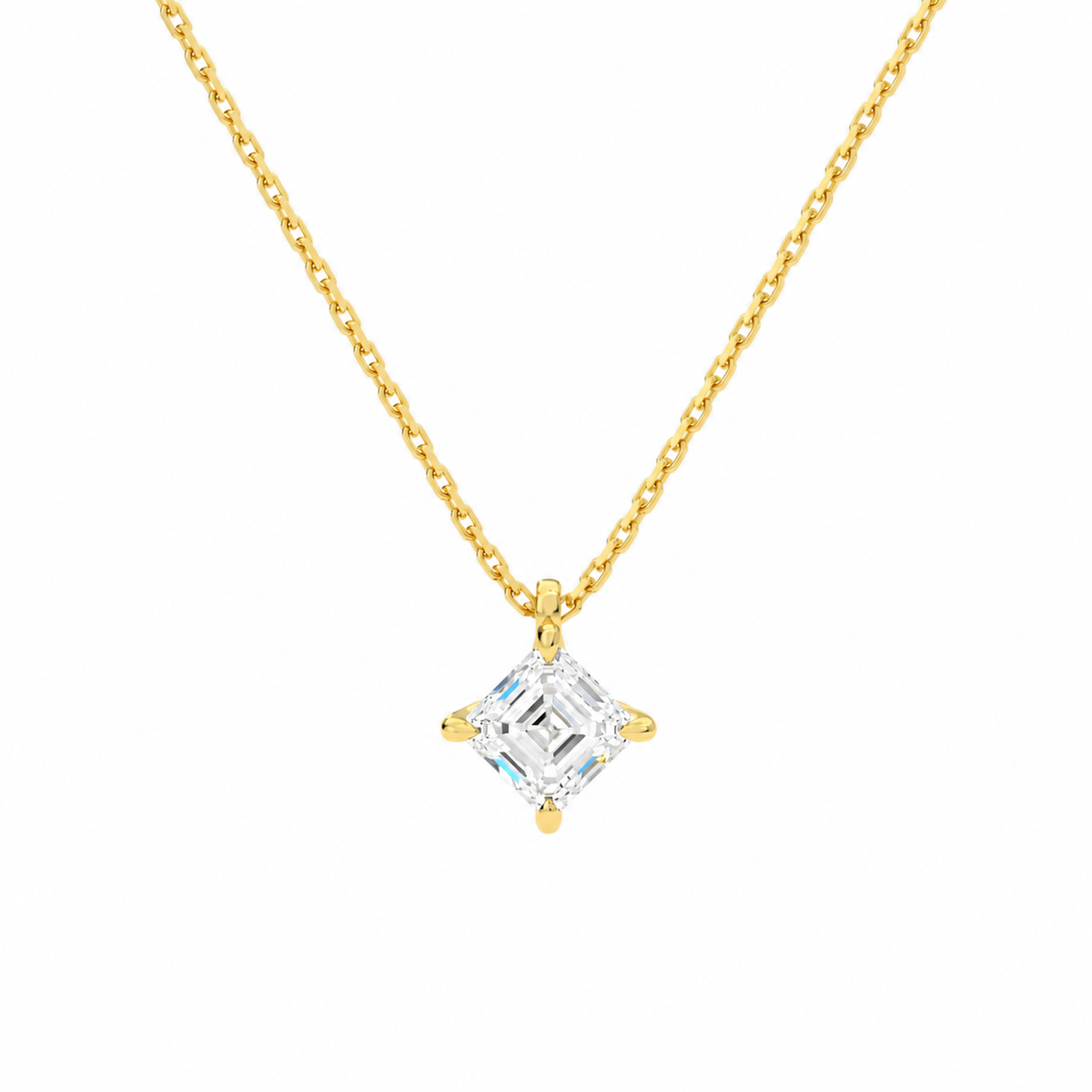 Elysia Asscher Solitaire Lab-Grown Diamond Pendant Necklace in 14K Yellow Gold, front view