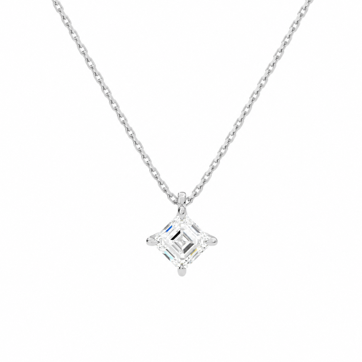 Elysia Asscher Solitaire Lab-Grown Diamond Pendant Necklace in Platinum, front view