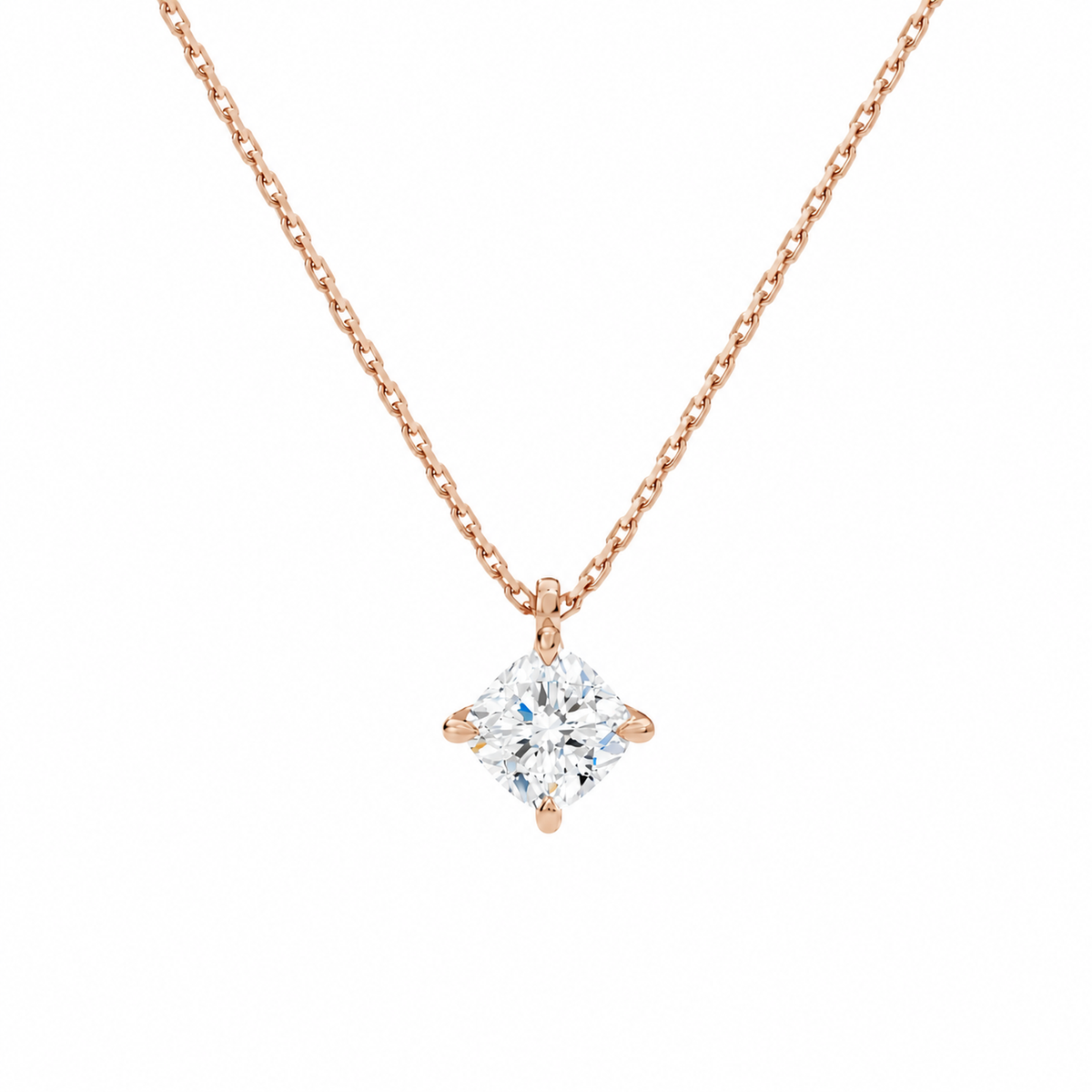 Elysia Cushion Solitaire Lab-Grown Diamond Pendant Necklace in 14K Rose Gold, front view