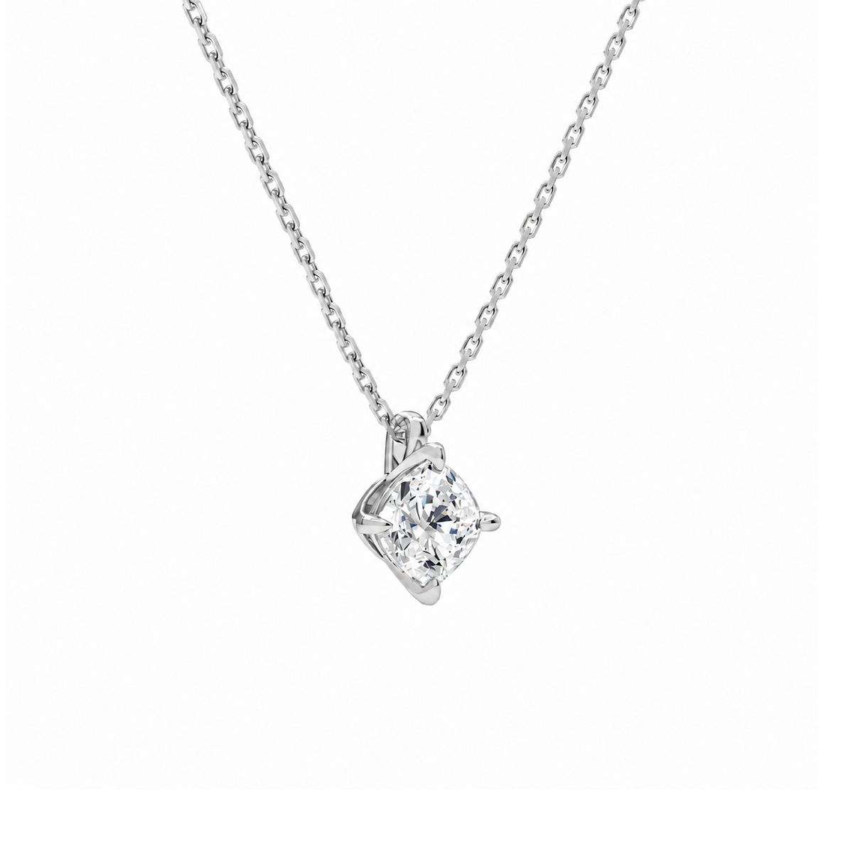 Elysia Cushion Solitaire Lab-Grown Diamond Pendant Necklace in 14K White Gold, alternate product view