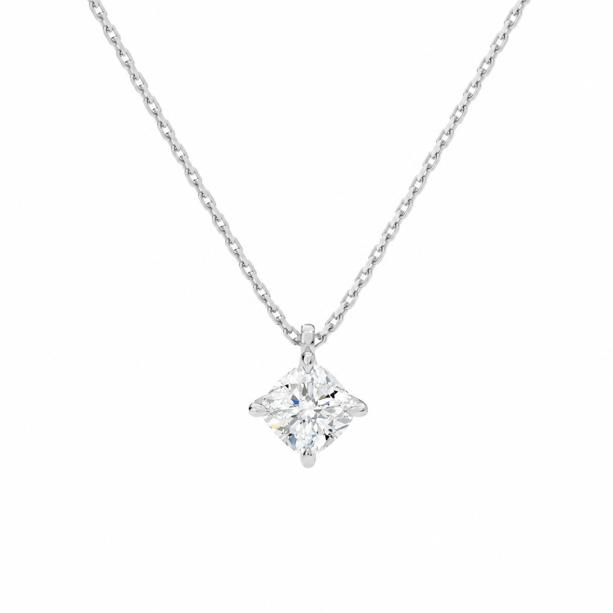 Elysia Cushion Solitaire Lab-Grown Diamond Pendant Necklace in 18K White Gold, front view