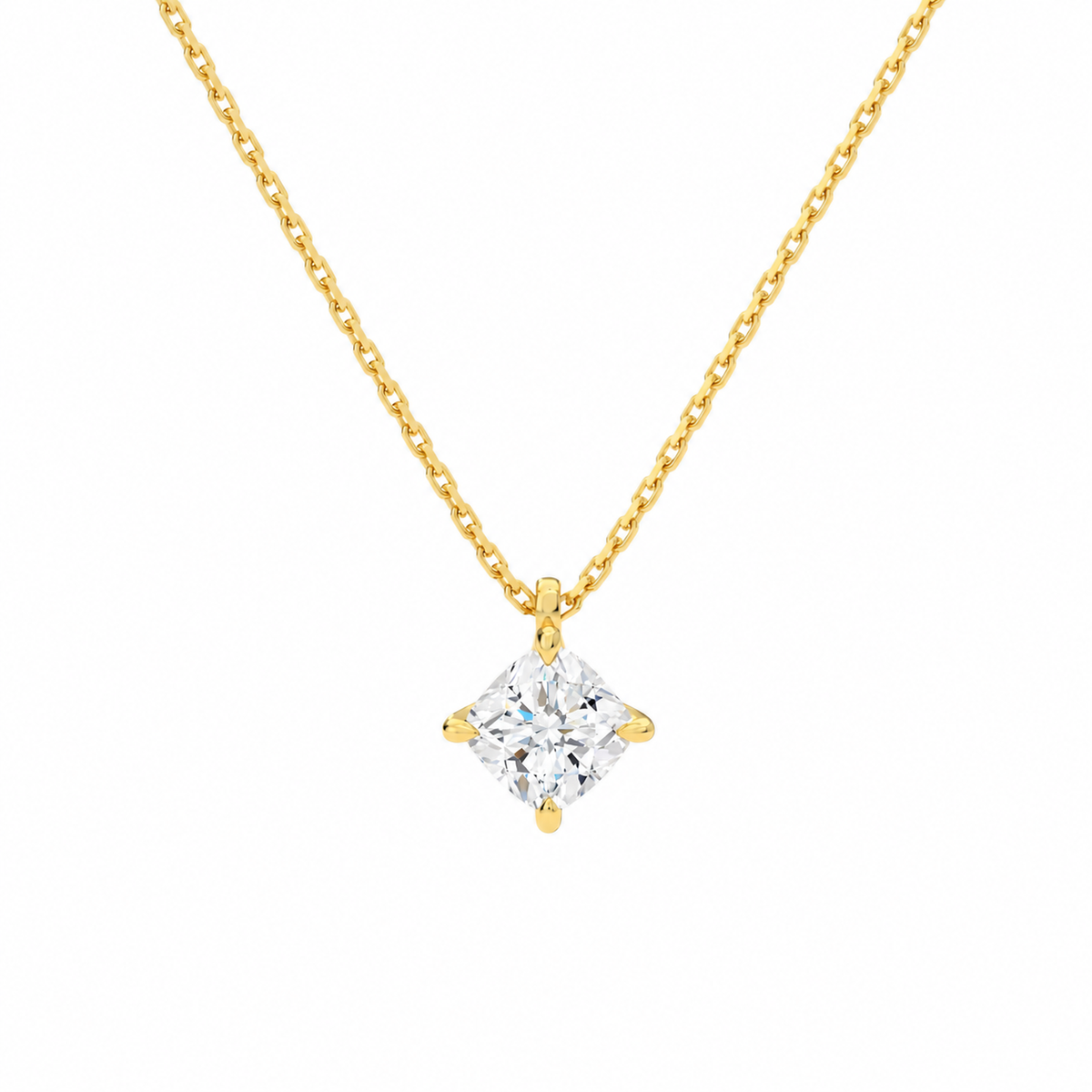 Elysia Cushion Solitaire Lab-Grown Diamond Pendant Necklace in 18K Yellow Gold, front view