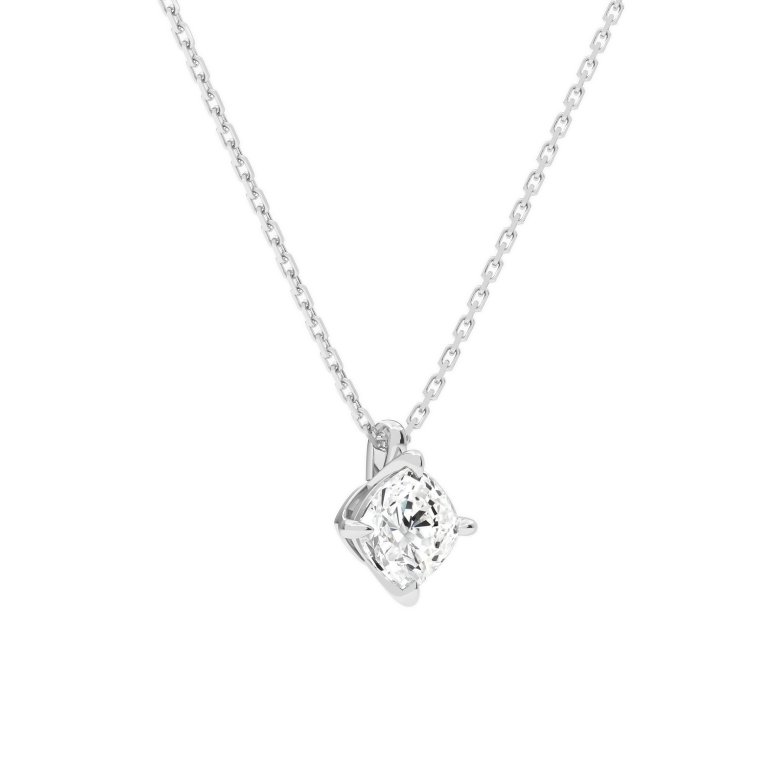 Elysia Cushion Solitaire Diamond Pendant Necklace in 18K White Gold second product view