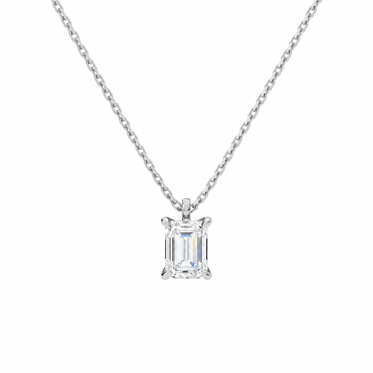 Elysia Emerald Solitaire Lab-Grown Diamond Pendant Necklace in 18K White Gold, front view