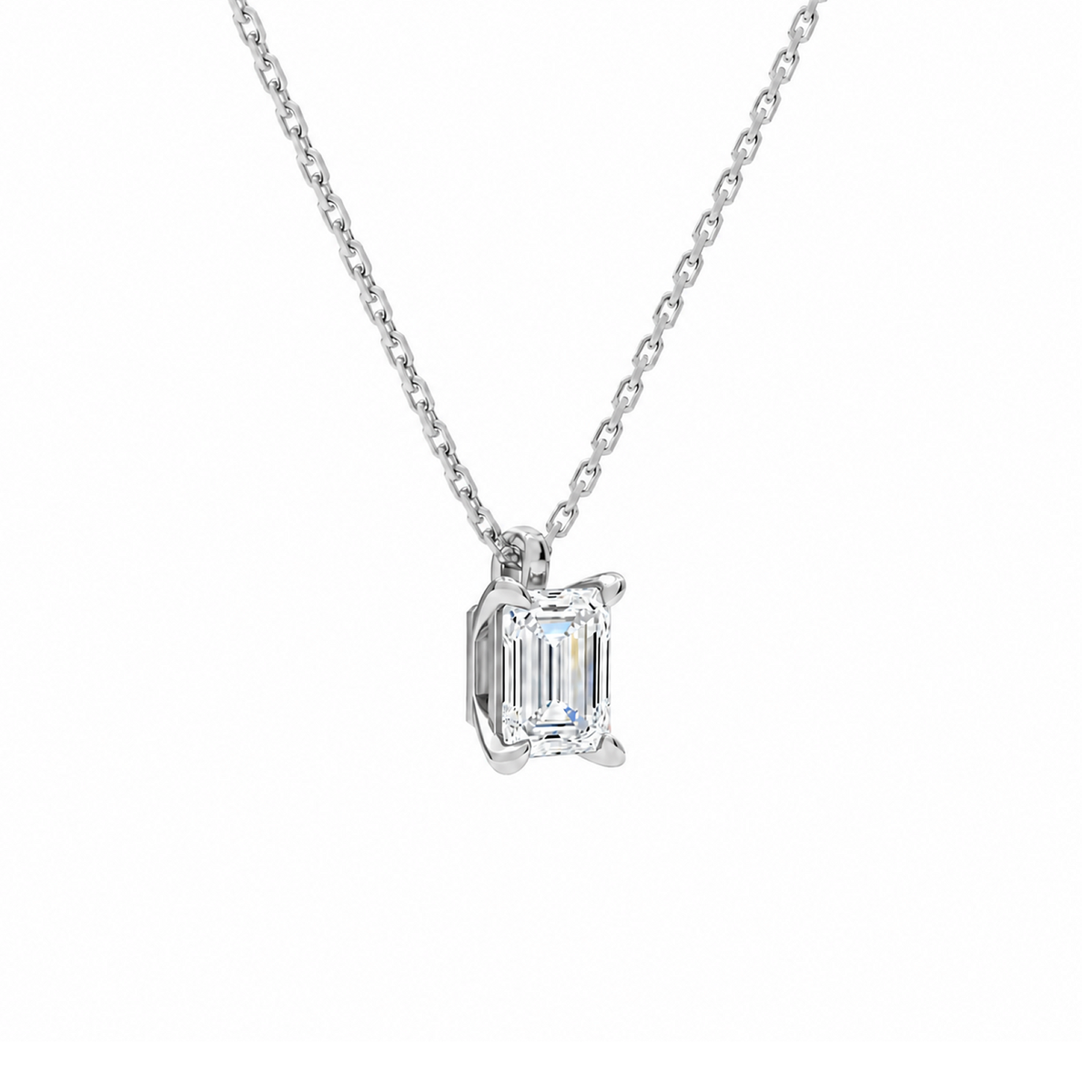 Elysia Emerald Solitaire Lab-Grown Diamond Pendant Necklace in 18K White Gold, alternate product view