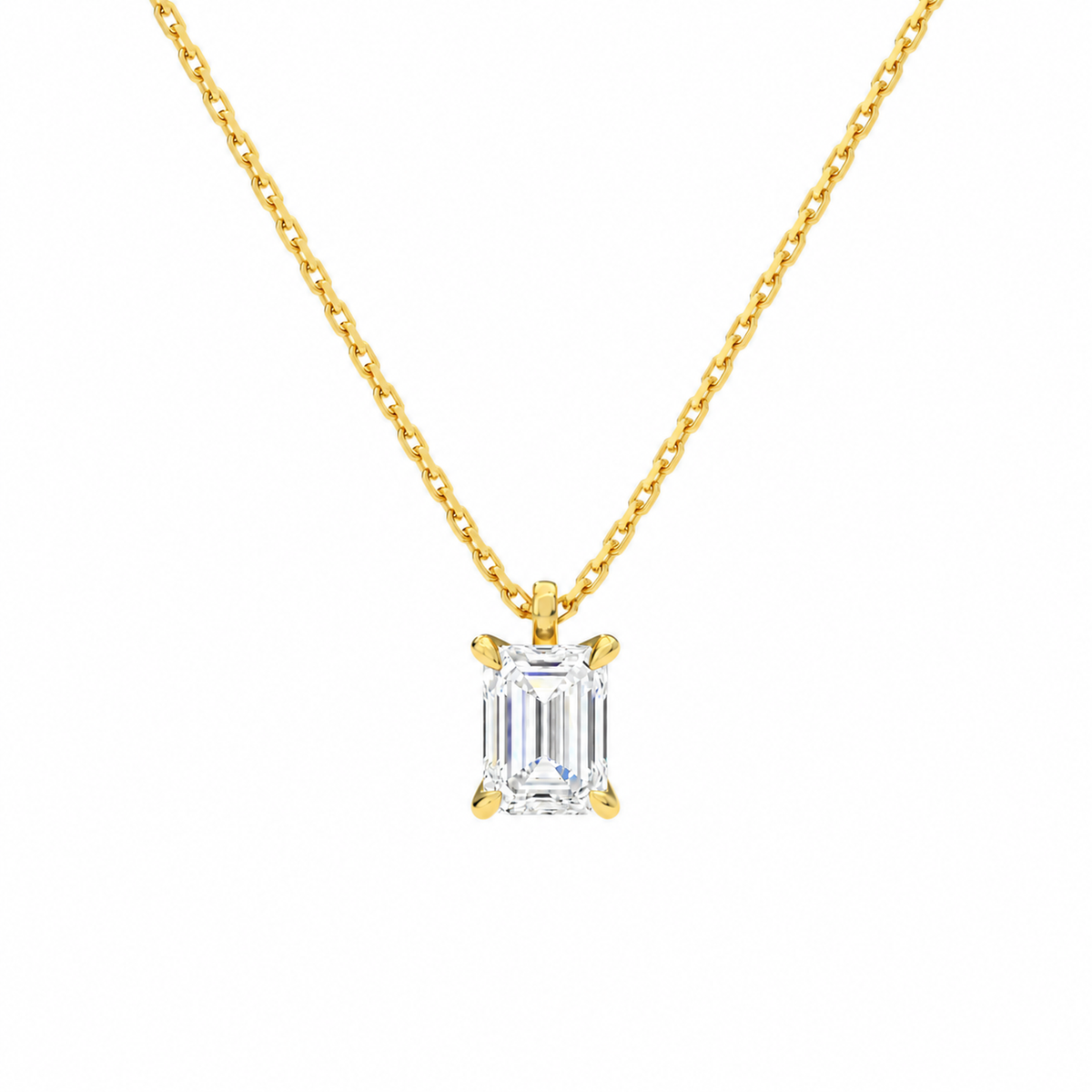 Elysia Emerald Solitaire Lab-Grown Diamond Pendant Necklace in 18K Yellow Gold, front view
