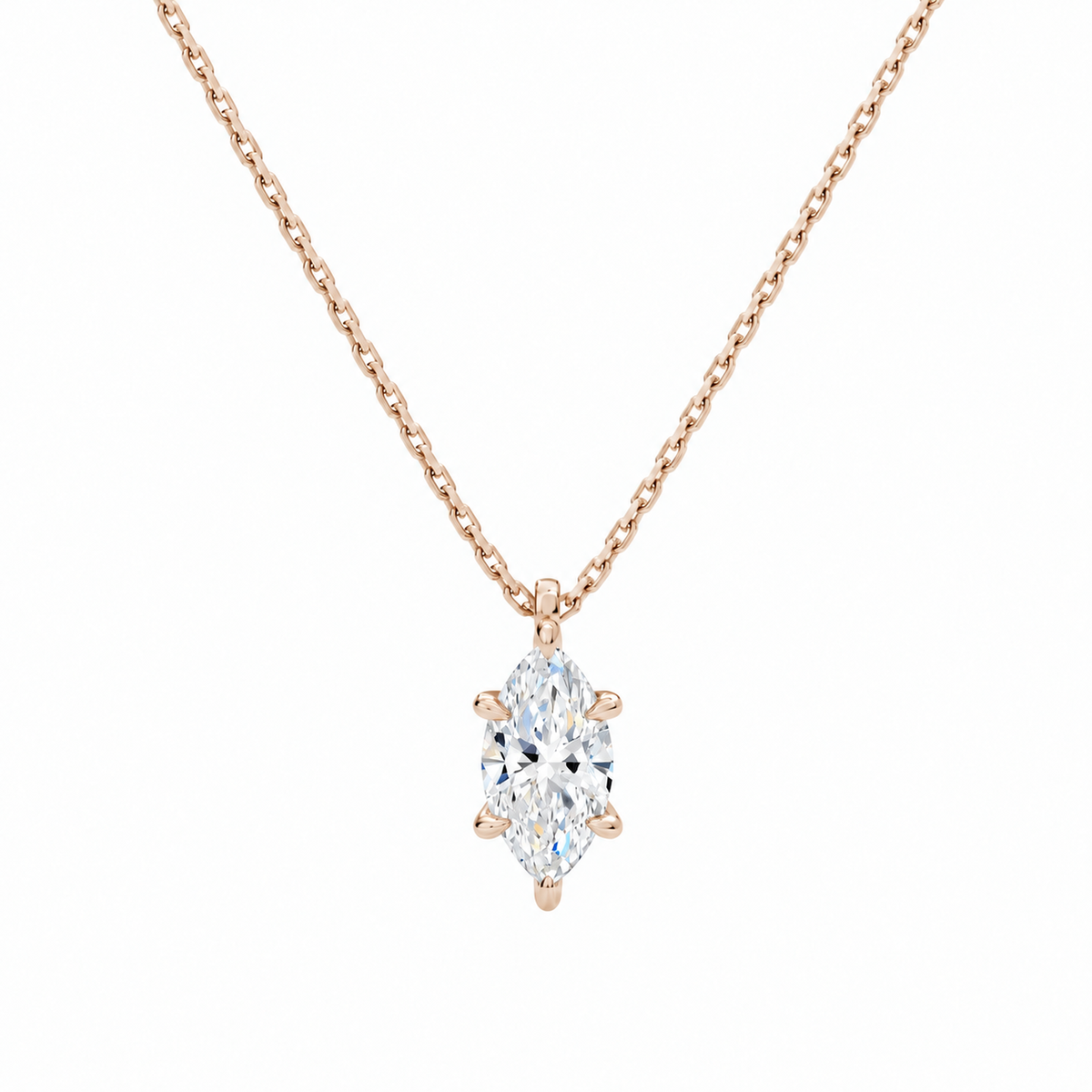 Elysia Marquise Solitaire Lab-Grown Diamond Pendant Necklace in 14K Rose Gold, front view