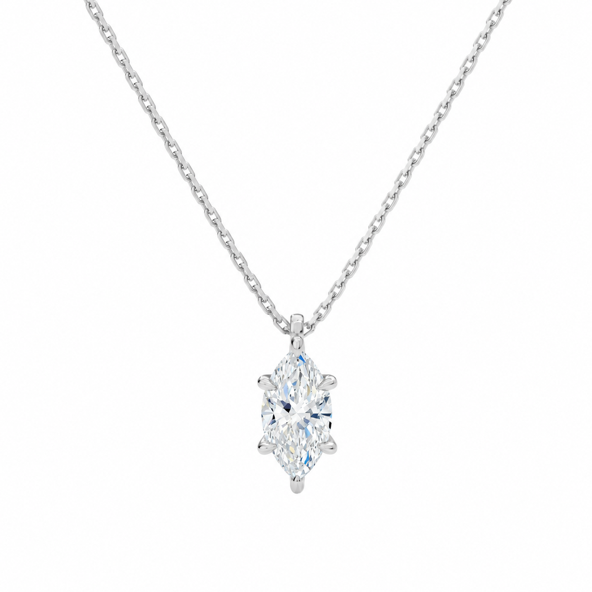 Elysia Marquise Solitaire Lab-Grown Diamond Pendant Necklace in 14K White Gold, front view