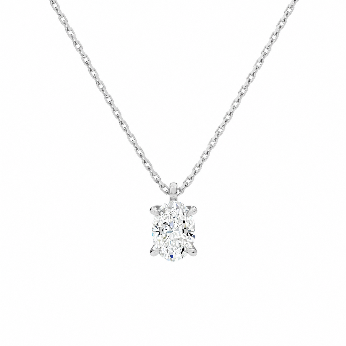 Elysia Oval Solitaire Lab-Grown Diamond Pendant Necklace in Platinum, front view