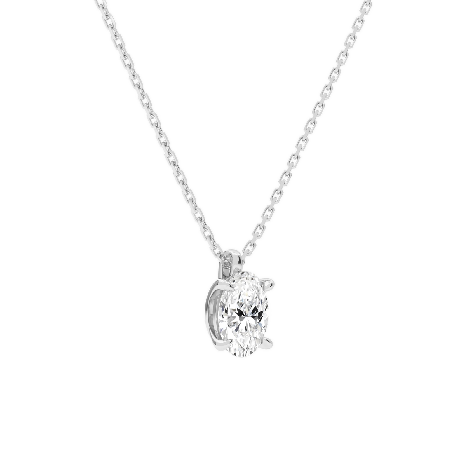 Elysia Oval Solitaire Diamond Pendant Necklace in 18K White Gold second product view