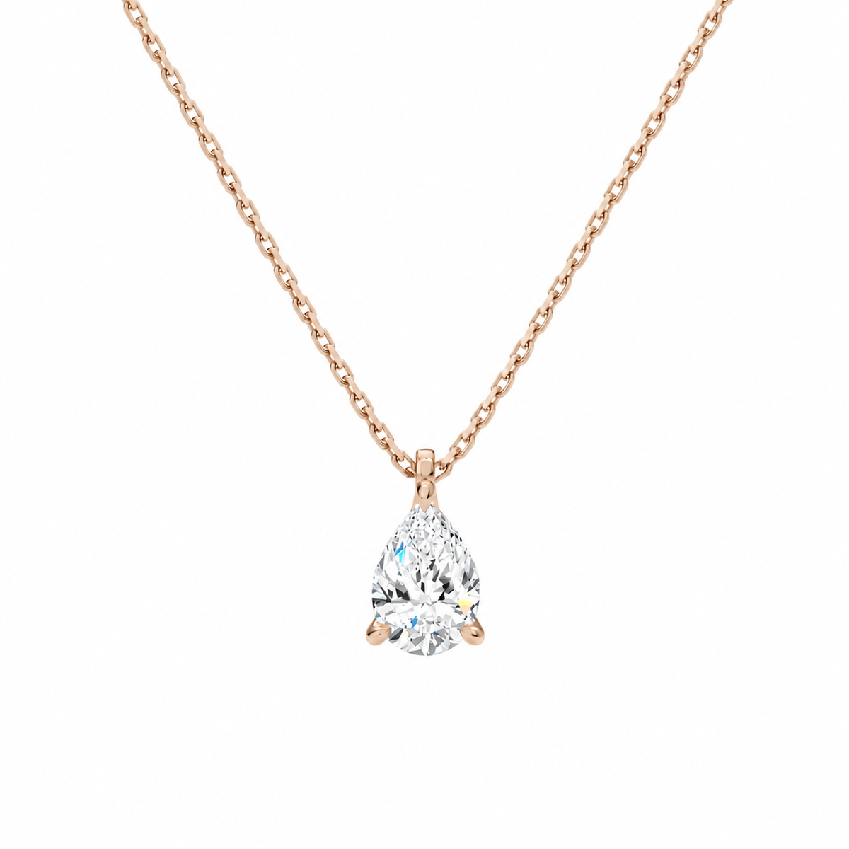 Elysia Pear Solitaire Lab-Grown Diamond Pendant Necklace in 14K Rose Gold, front view