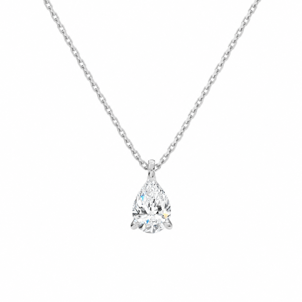 Elysia Pear Solitaire Lab-Grown Diamond Pendant Necklace in 18K White Gold, front view