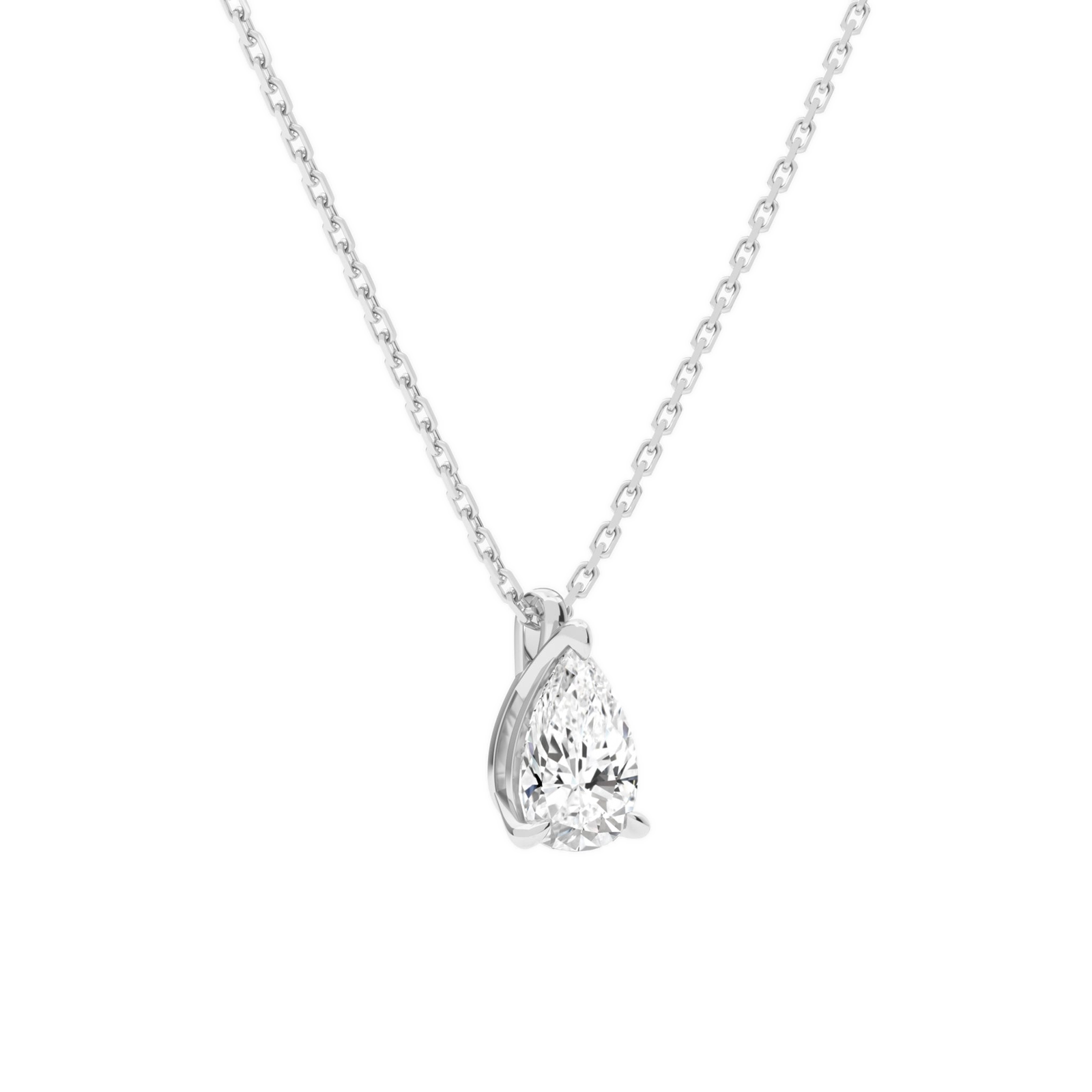 Elysia Pear Solitaire Diamond Pendant Necklace in 18K White Gold second product view
