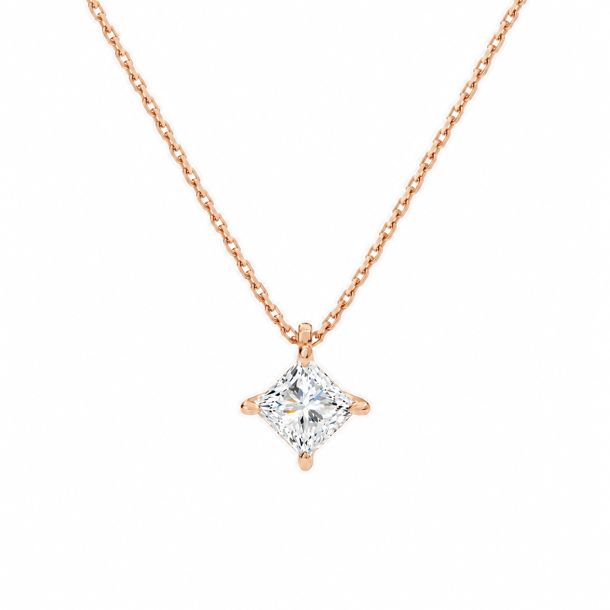 Elysia Princess Solitaire Lab-Grown Diamond Pendant Necklace in 14K Rose Gold, front view