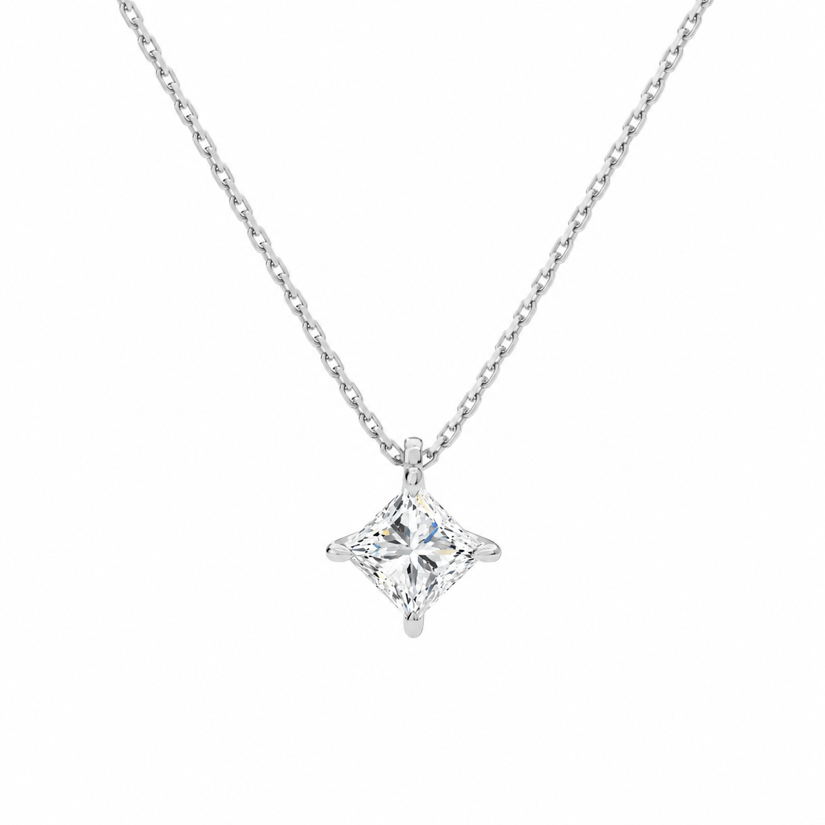 Elysia Princess Solitaire Lab-Grown Diamond Pendant Necklace in 18K White Gold, front view