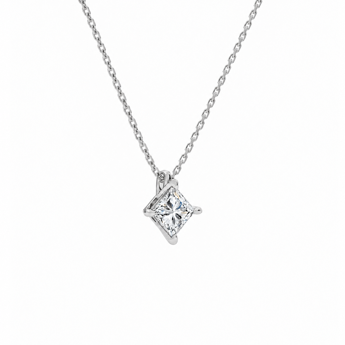 Elysia Princess Solitaire Lab-Grown Diamond Pendant Necklace in 18K White Gold, alternate product view