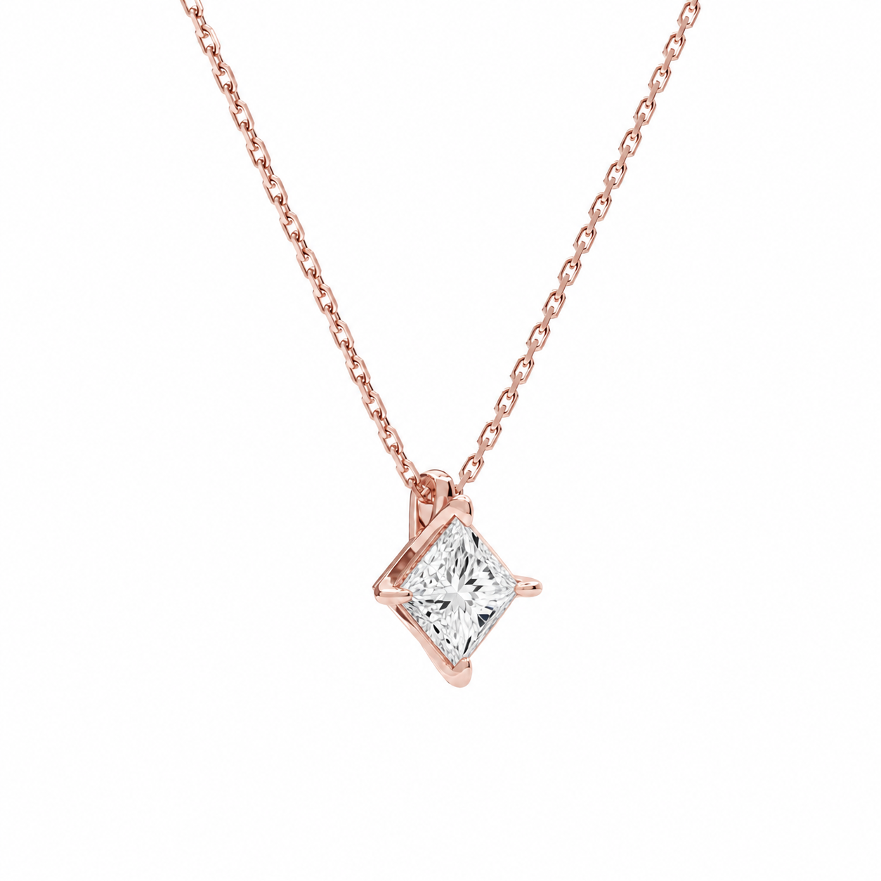 Elysia Princess Solitaire Diamond Pendant Necklace in 14K Rose Gold second product view