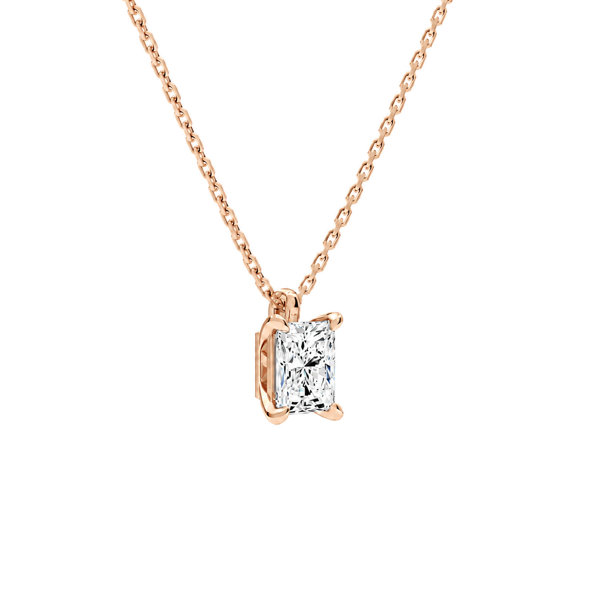 Elysia Radiant Solitaire Lab-Grown Diamond Pendant Necklace in 14K Rose Gold, alternate product view