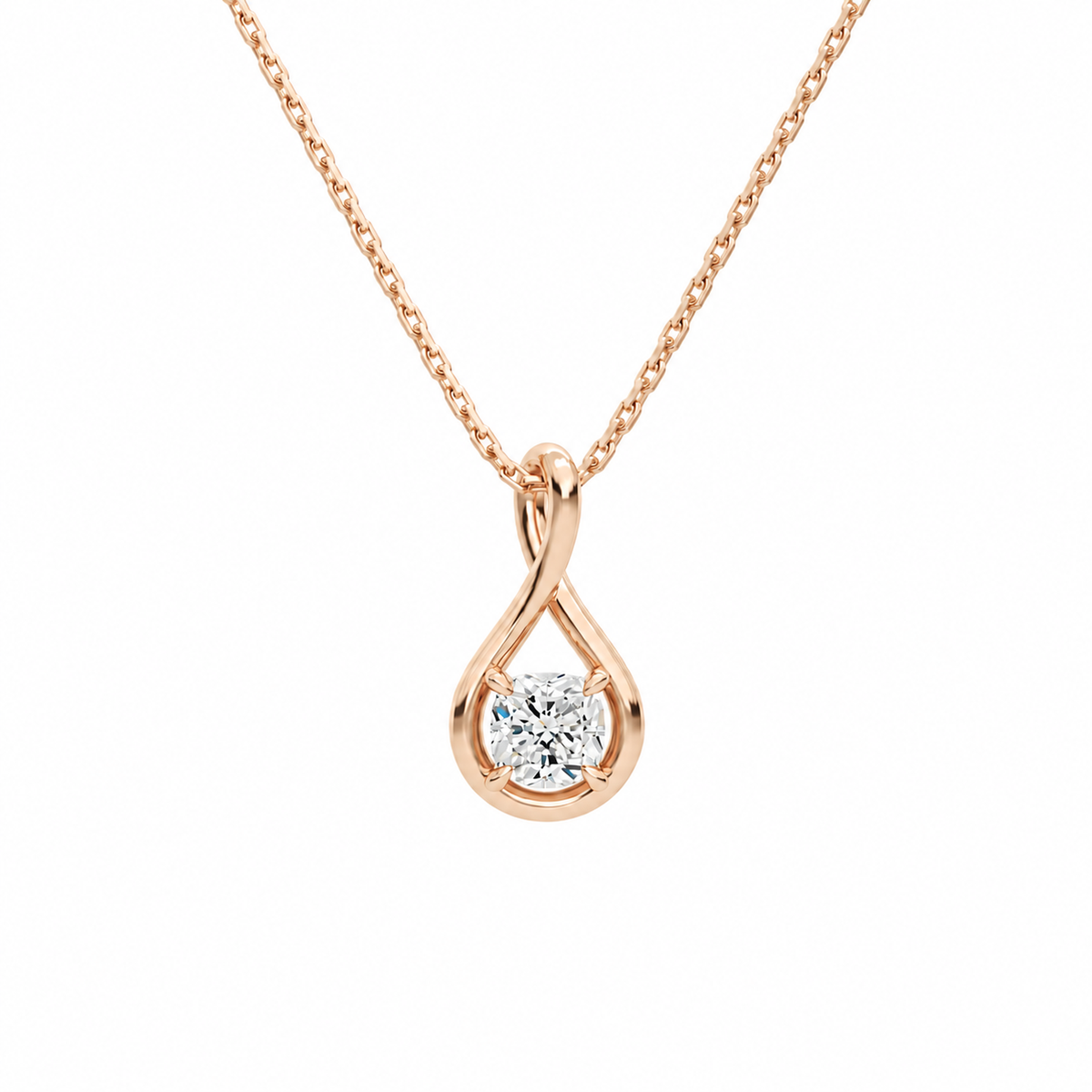 Auralie Cushion Solitaire Twist Lab-Grown Diamond Pendant Necklace in 14K Rose Gold, front view