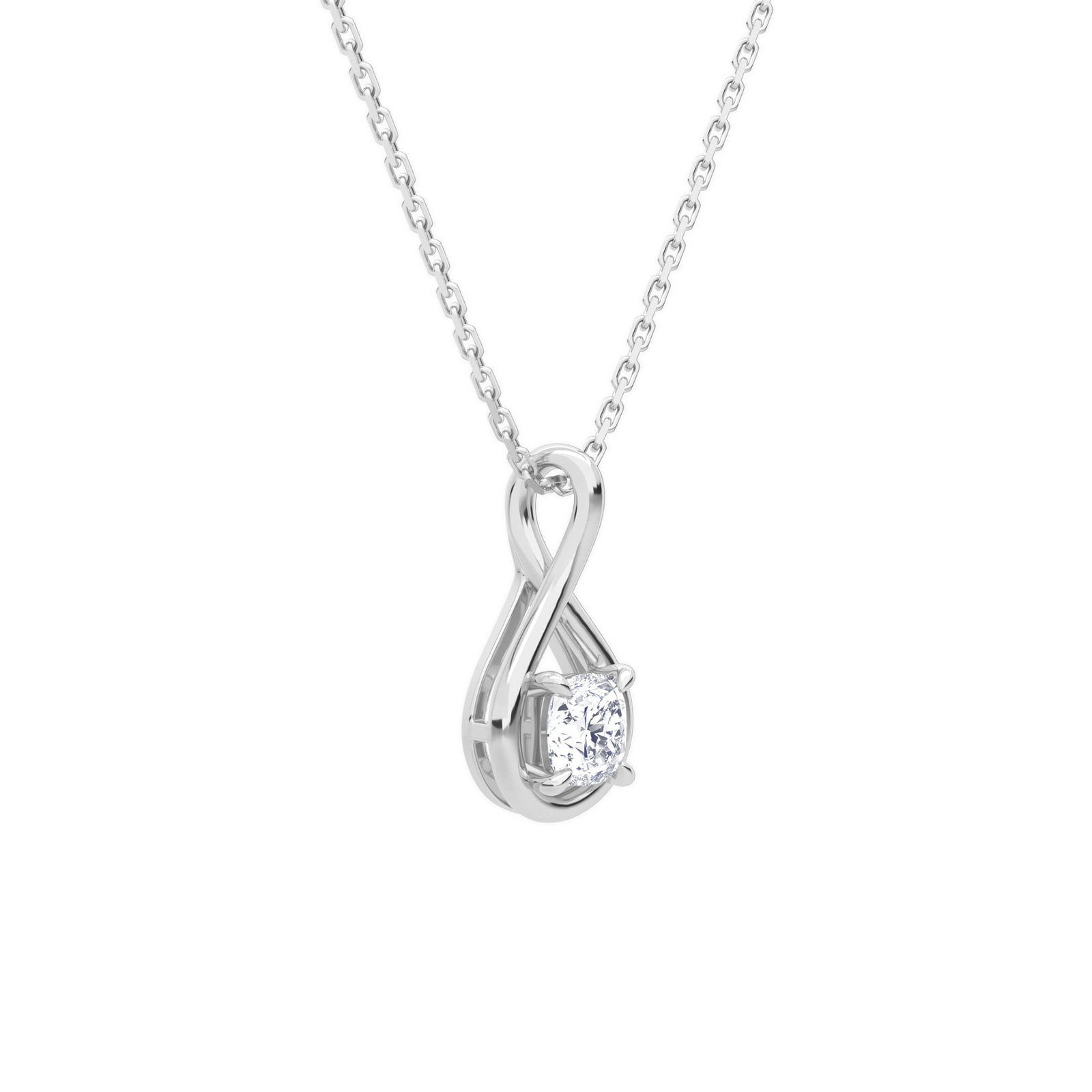 Auralie Cushion Solitaire Twist Diamond Pendant Necklace in 14K White Gold second product view