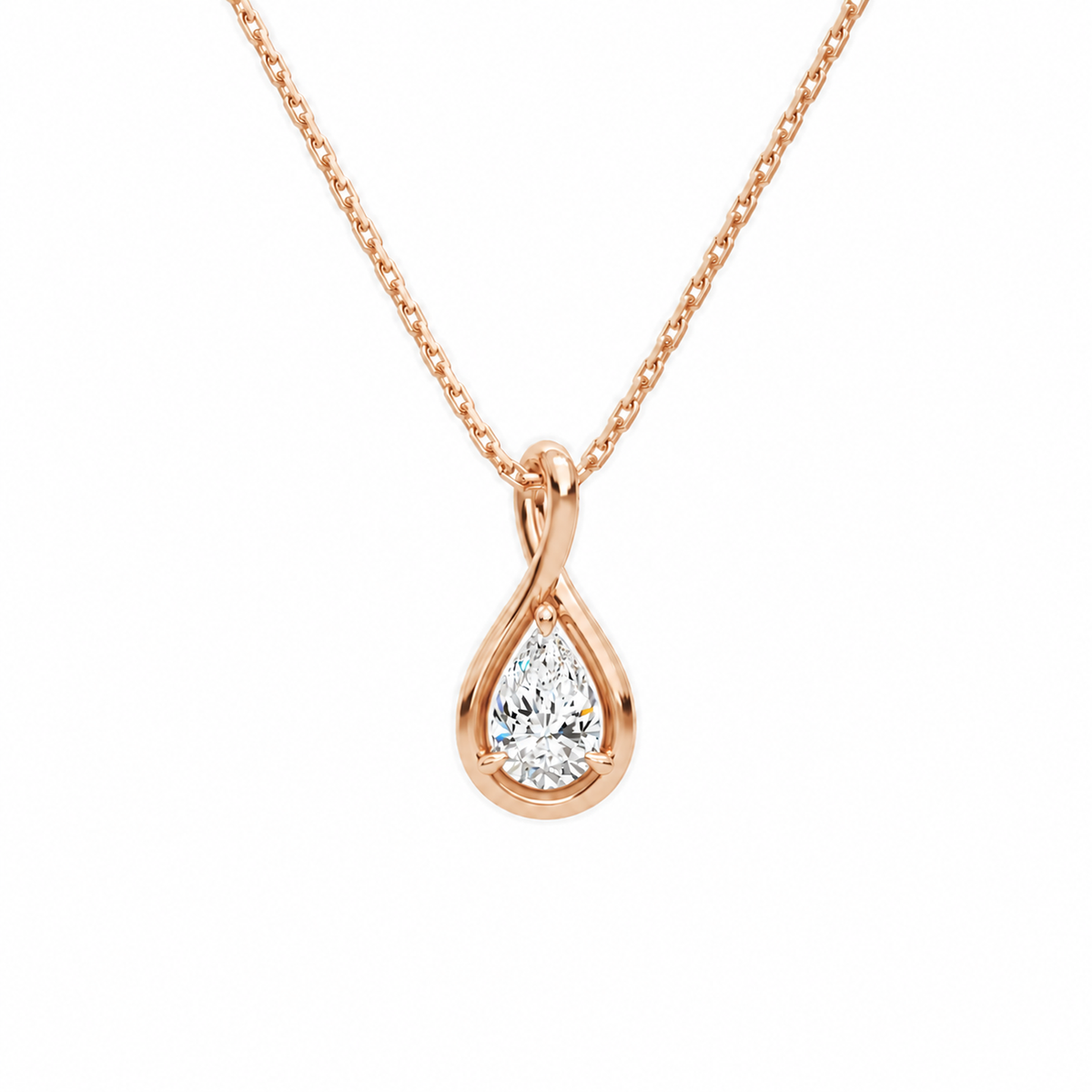 Auralie Pear Solitaire Twist Lab-Grown Diamond Pendant Necklace in 14K Rose Gold, front view