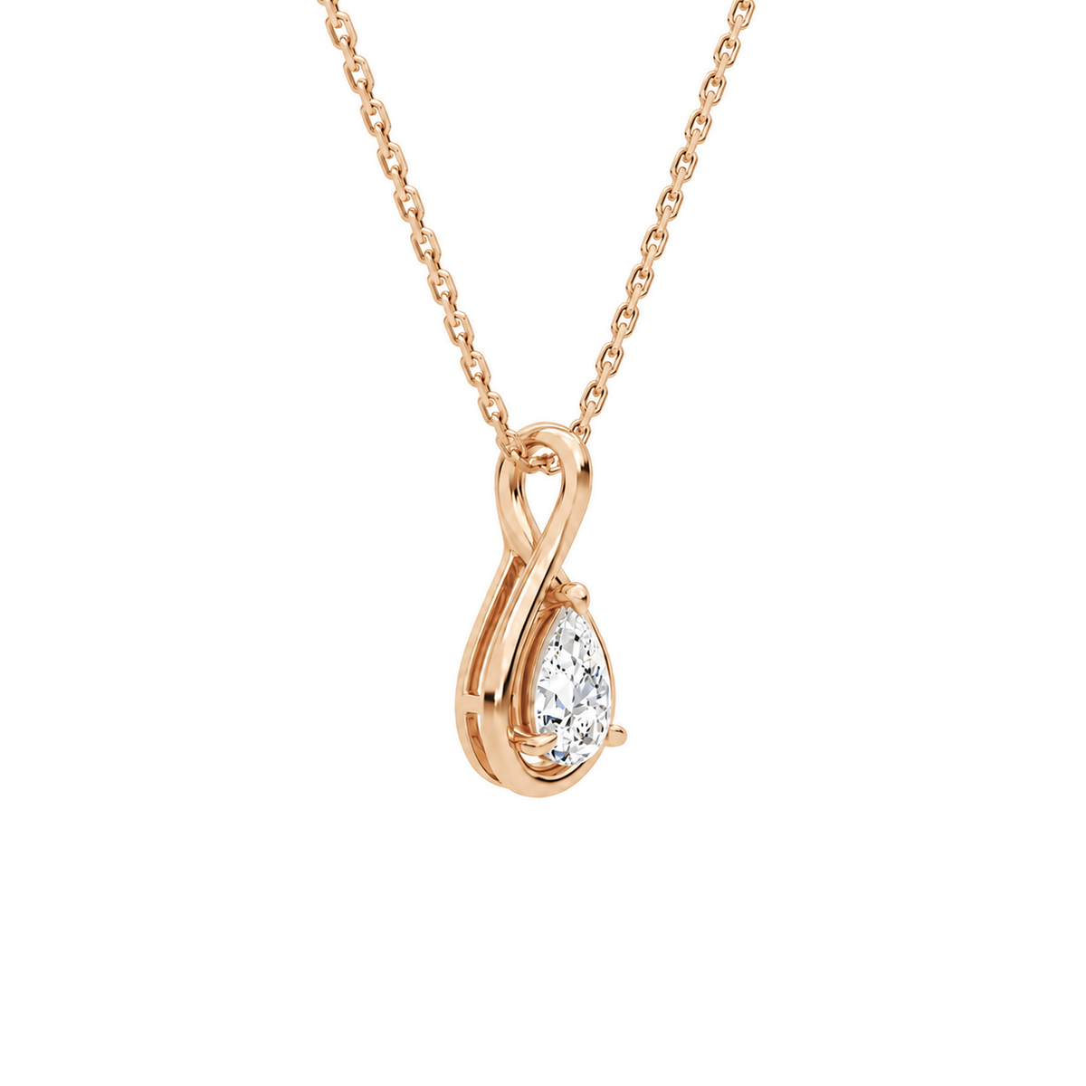 Auralie Pear Solitaire Twist Lab-Grown Diamond Pendant Necklace in 14K Rose Gold, alternate product view