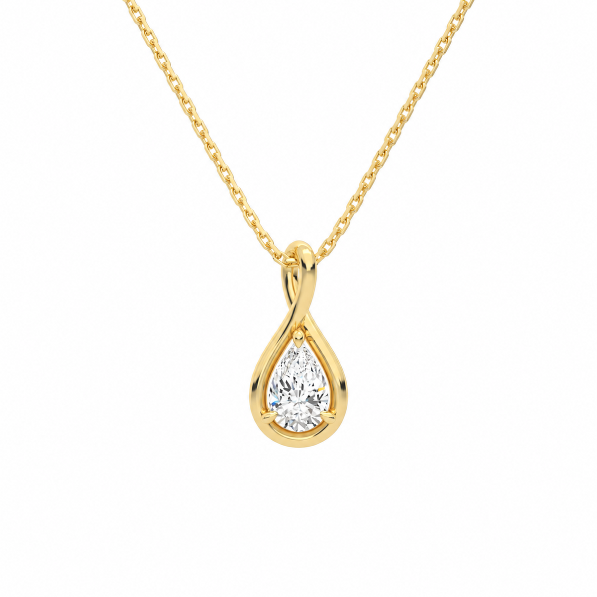 Auralie Pear Solitaire Twist Lab-Grown Diamond Pendant Necklace in 14K Yellow Gold, front view