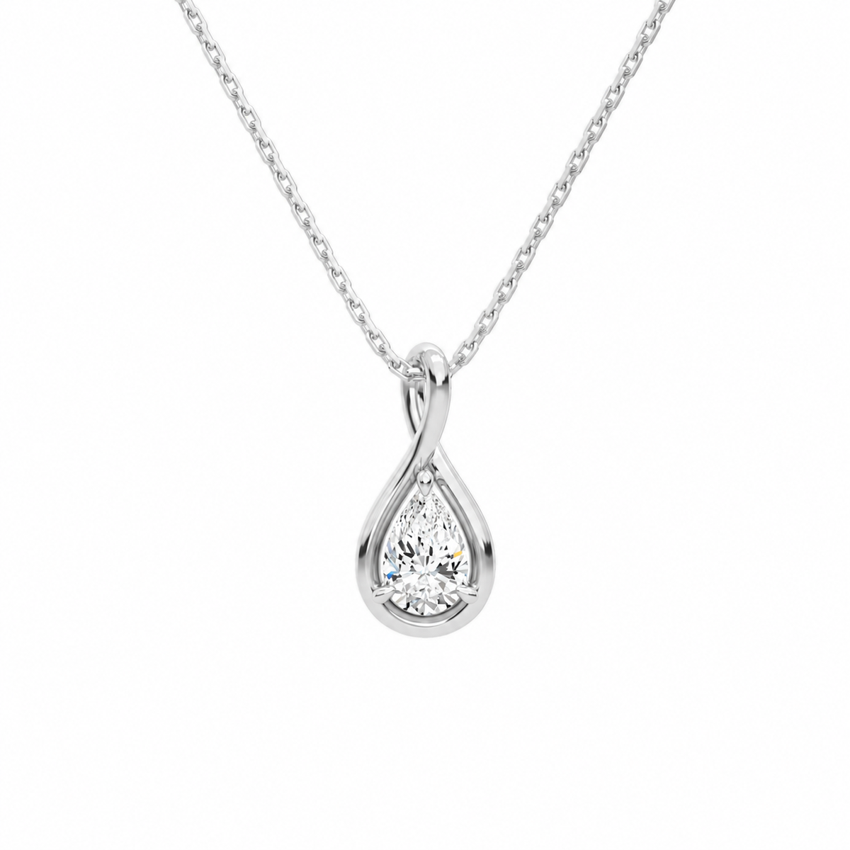 Auralie Pear Solitaire Twist Lab-Grown Diamond Pendant Necklace in 18K White Gold, front view