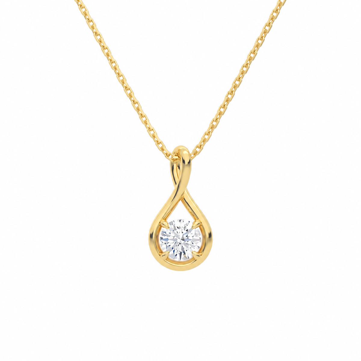 Auralie Round Solitaire Twist Lab-Grown Diamond Pendant Necklace in 18K Yellow Gold, front view