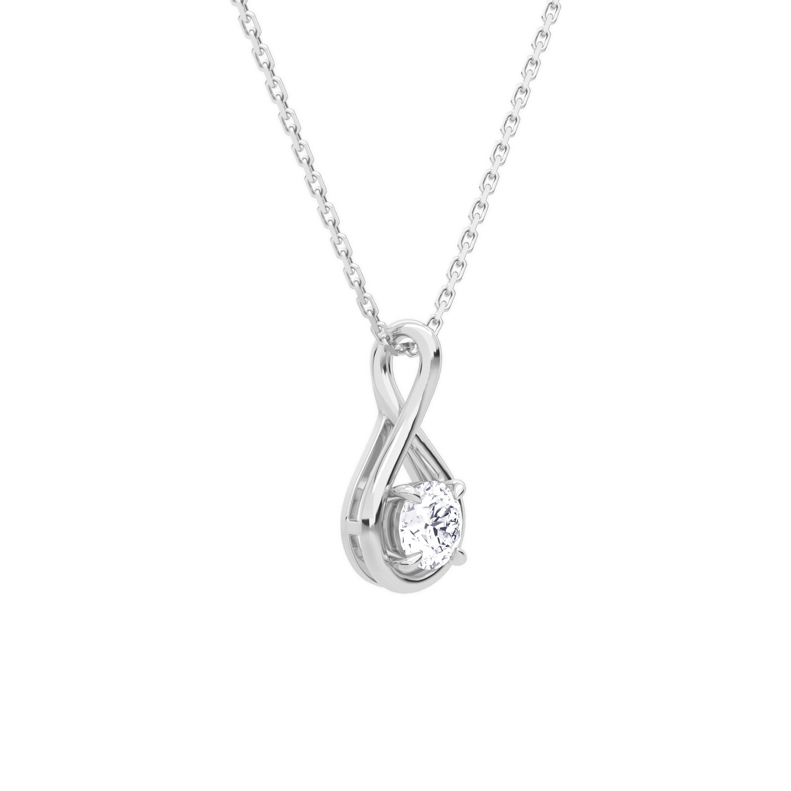 Auralie Round Solitaire Twist Diamond Pendant Necklace in 18K White Gold second product view
