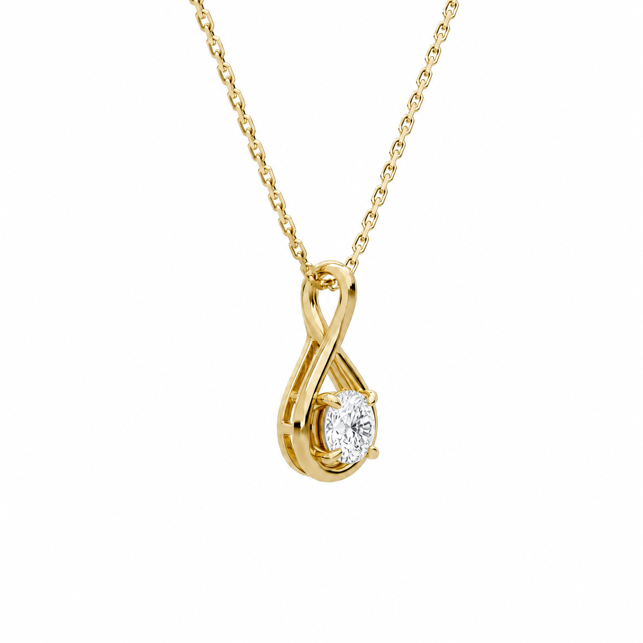 Auralie Round Solitaire Twist Diamond Pendant Necklace in 18K Yellow Gold second product view