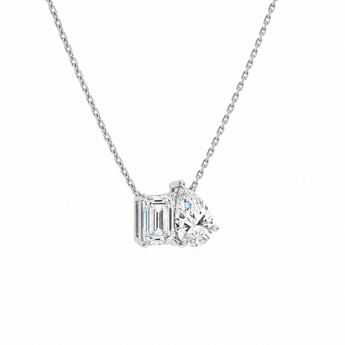 Aviana Emerald & Pear Toi Et Moi Lab-Grown Diamond Necklace in 18K White Gold, alternate product view