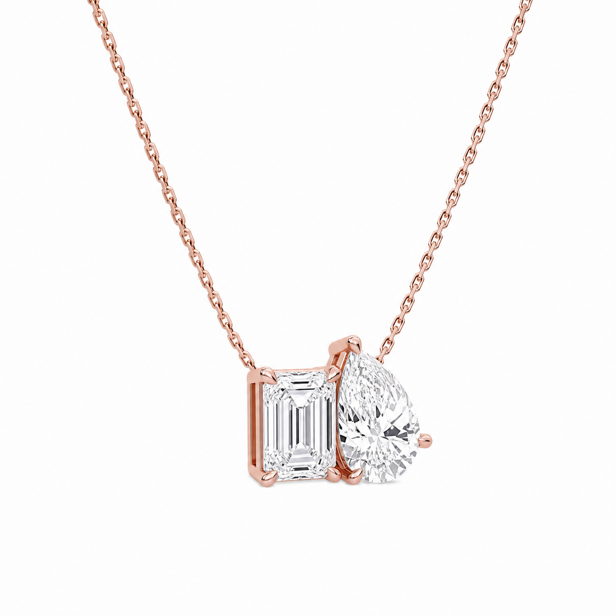 Aviana Emerald & Pear Toi Et Moi Diamond Necklace in 14K Rose Gold second product view