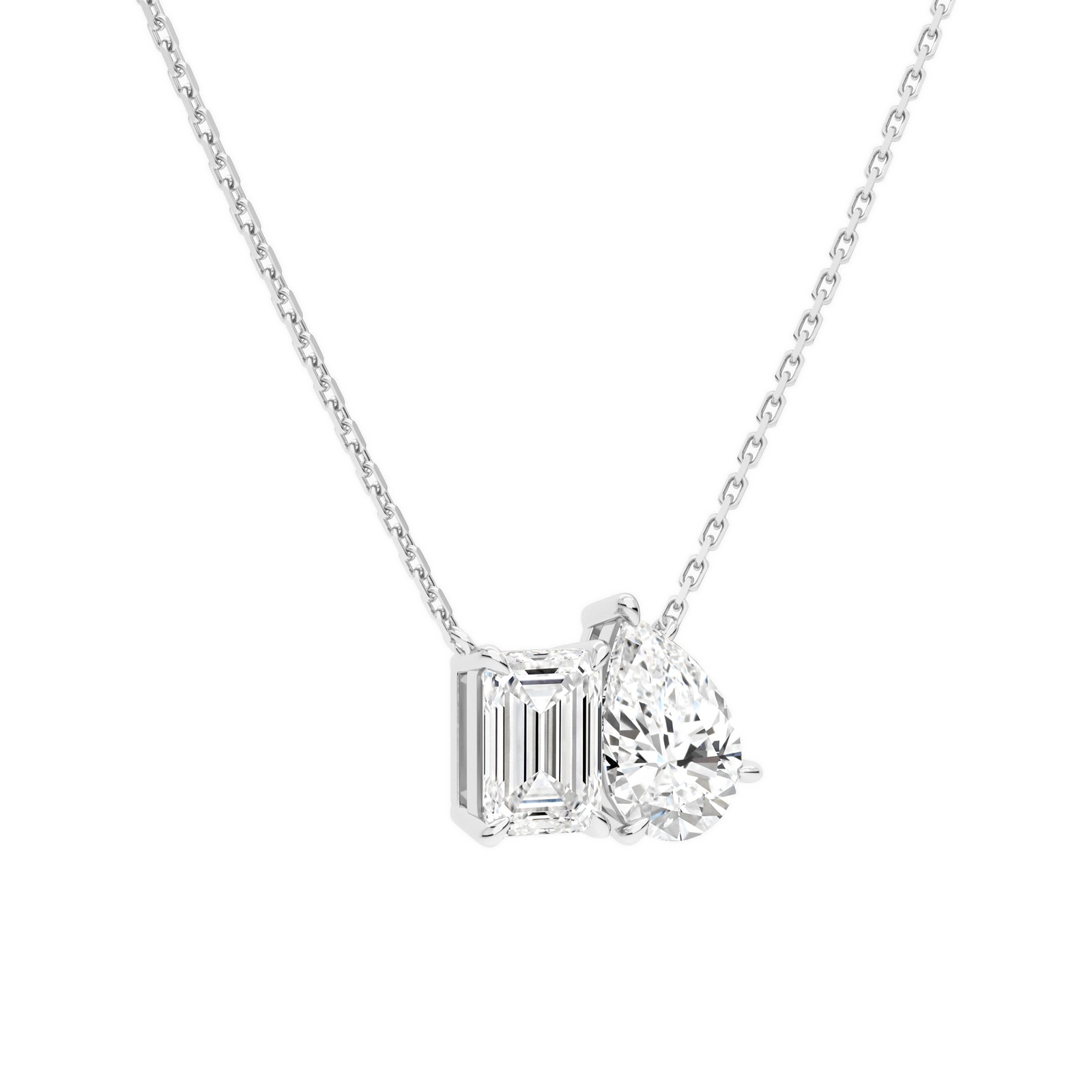 Aviana Emerald & Pear Toi Et Moi Diamond Necklace in 14K White Gold second product view