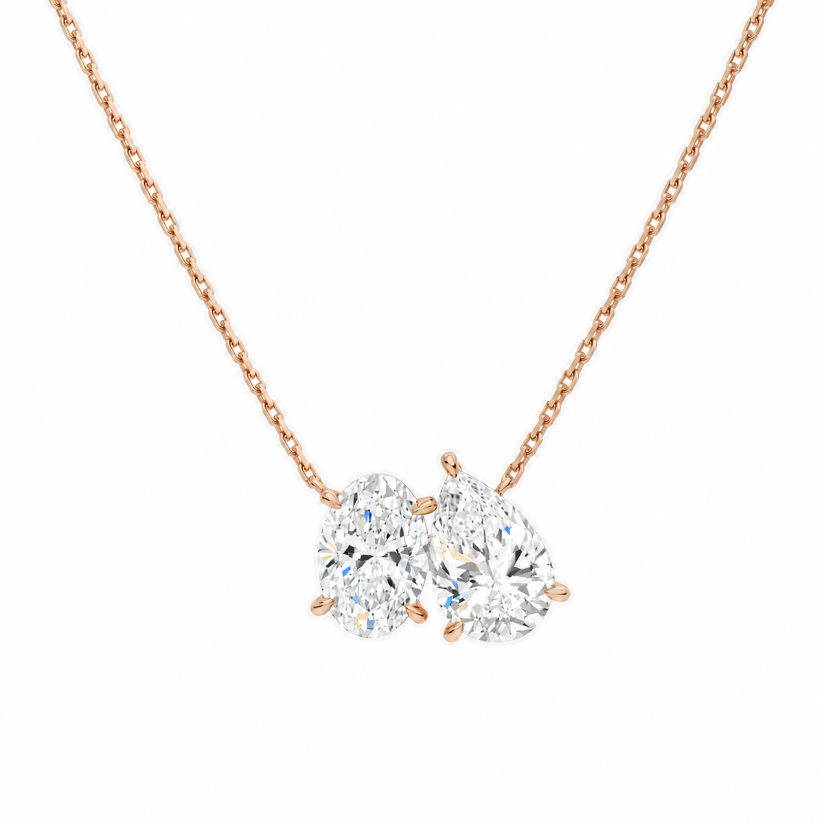 Aviana Oval & Pear Toi Et Moi Lab-Grown Diamond Necklace in 14K Rose Gold, front view