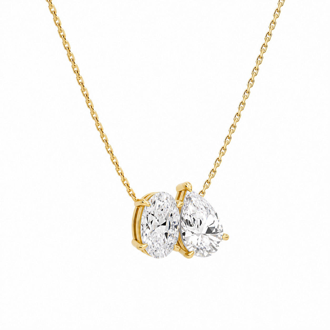 Aviana Oval & Pear Toi Et Moi Diamond Necklace in 14K Yellow Gold second product view