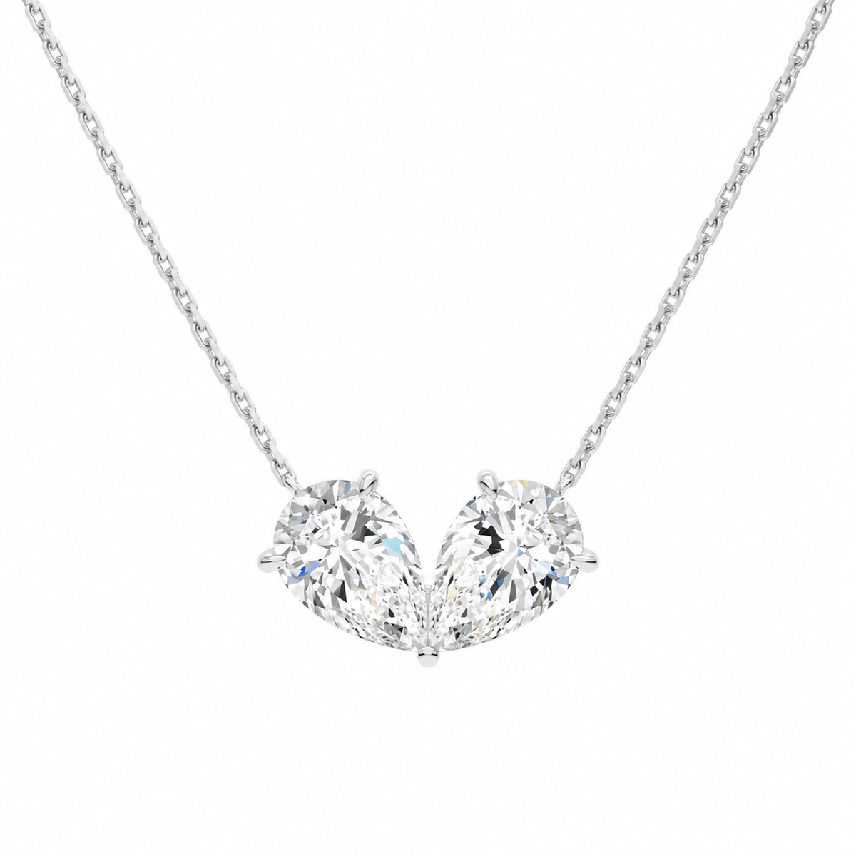 Aviana Double Pear Toi Et Moi Lab-Grown Diamond Necklace in 14K White Gold, front view