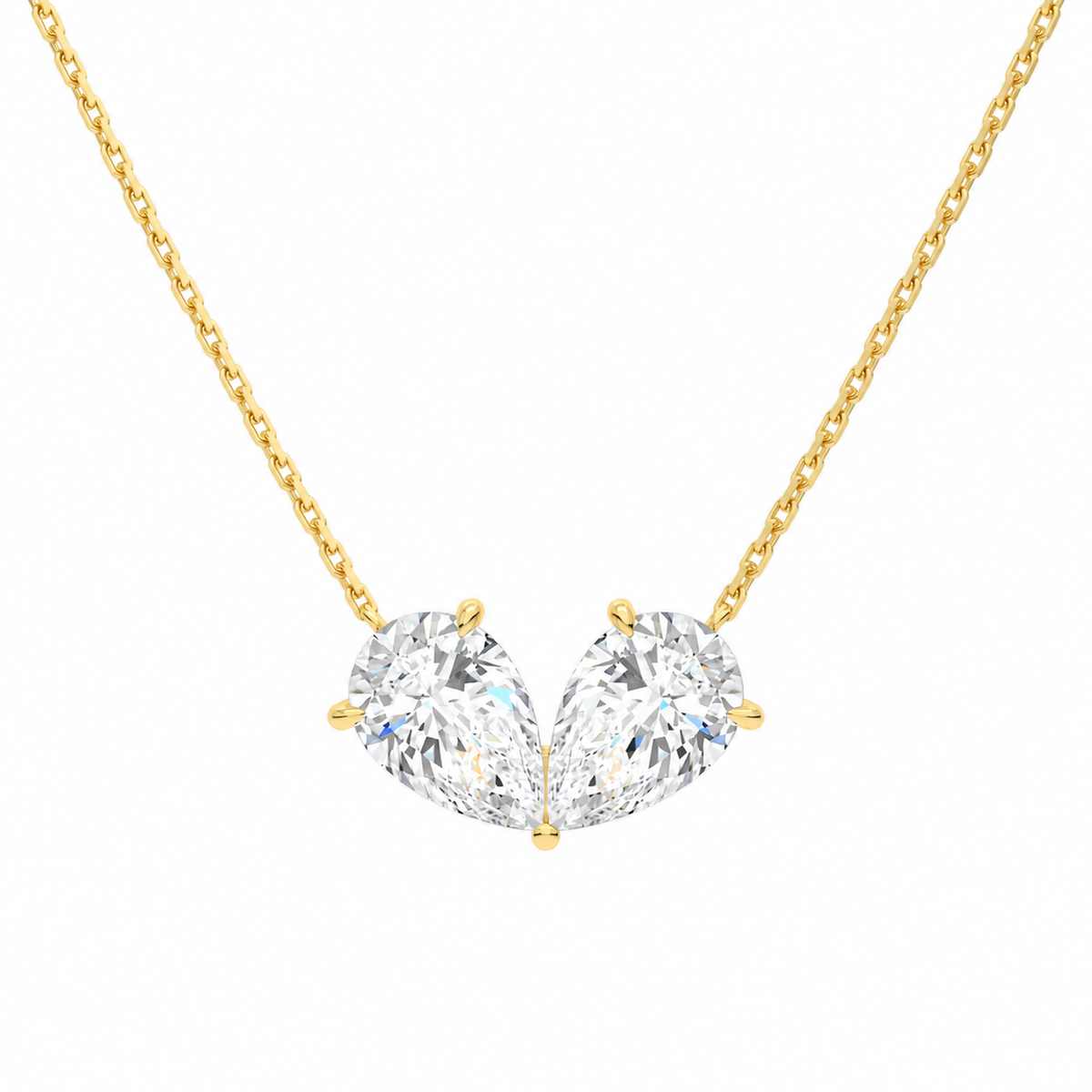 Aviana Double Pear Toi Et Moi Lab-Grown Diamond Necklace in 18K Yellow Gold, front view