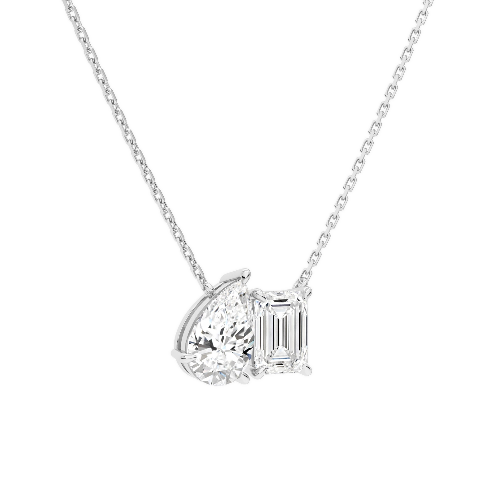 Aviana Pear & Emerald Toi Et Moi Diamond Necklace in 14K White Gold second product view